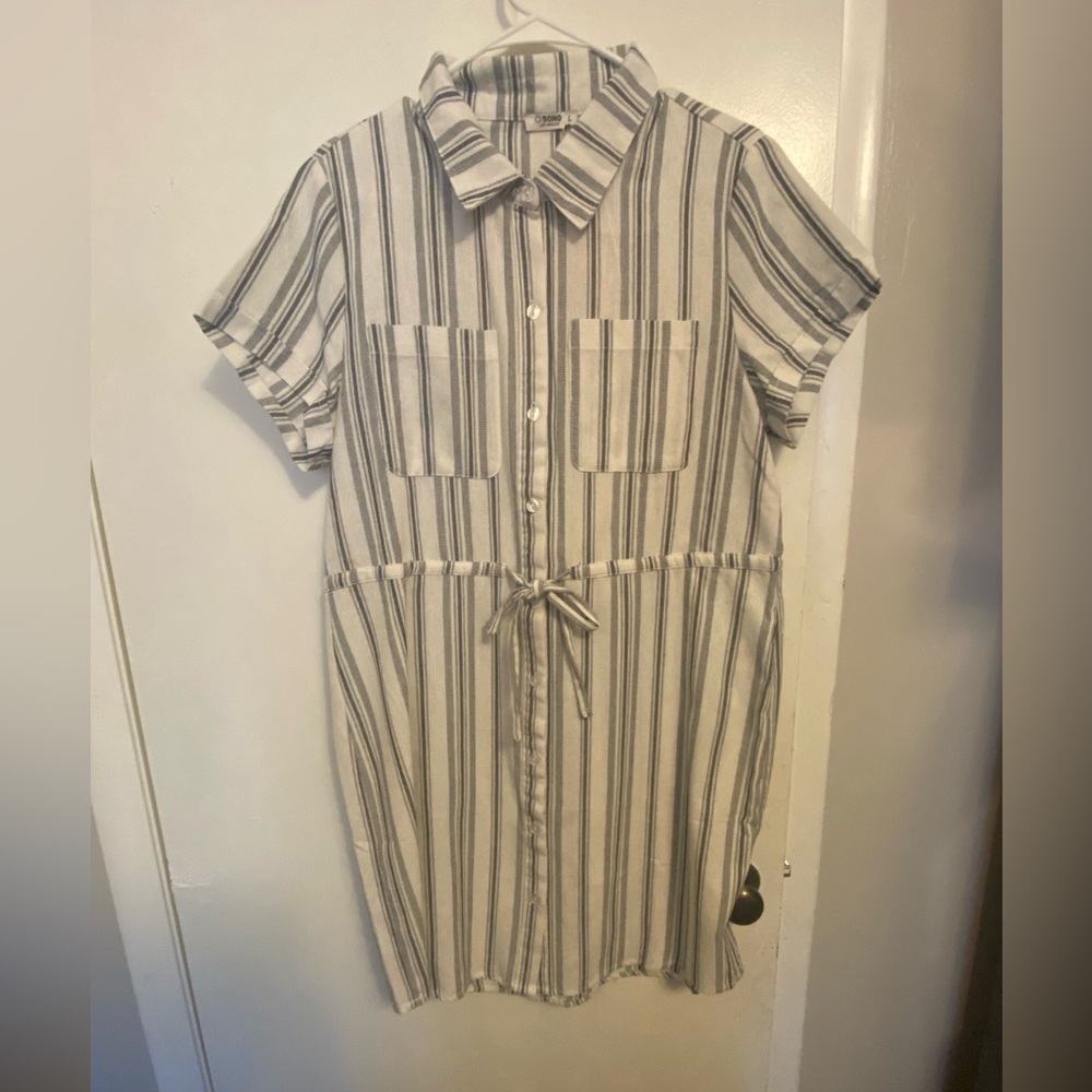 ✨ Cisone White & Denim Blue Striped Shirt Dress | Size Large ✨